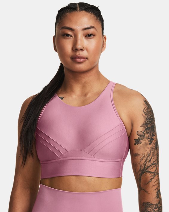 Women's UA Infinity Mid Pintuck Sports Bra in Pink image number 0